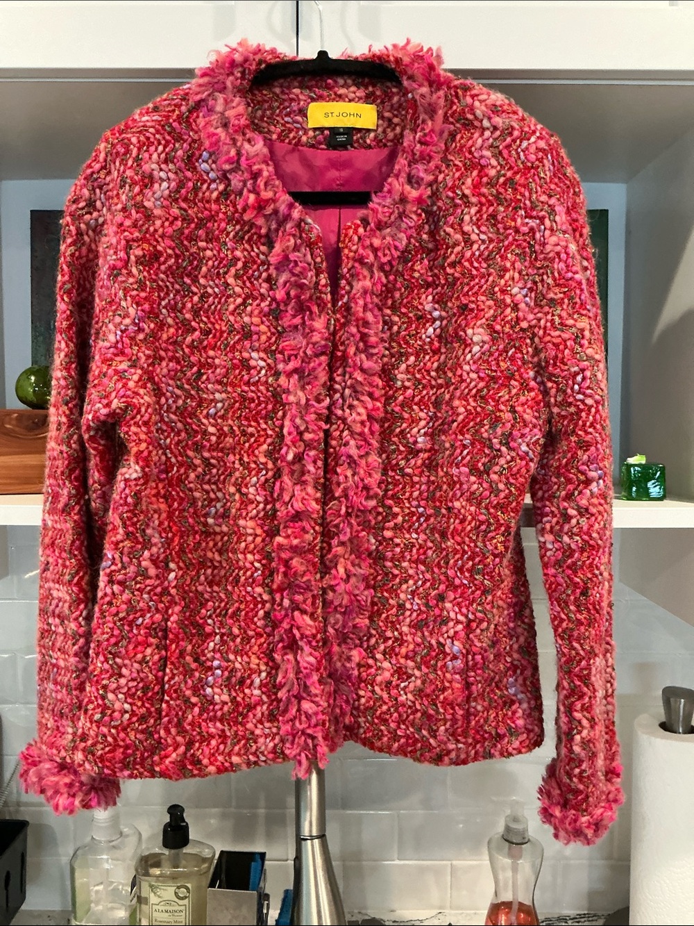 St. John Pink Marled Knit Open-Front Cardigan jacket